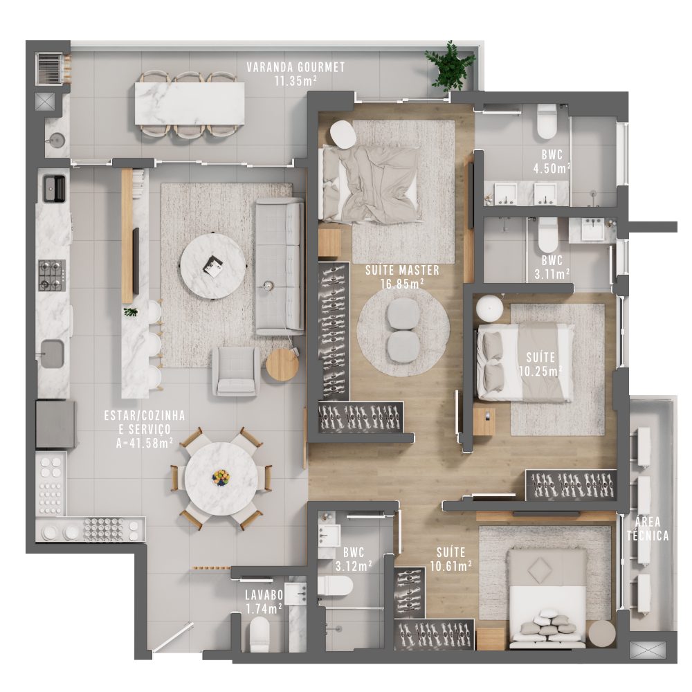Planta do apartamento tipo do Felicità Residence