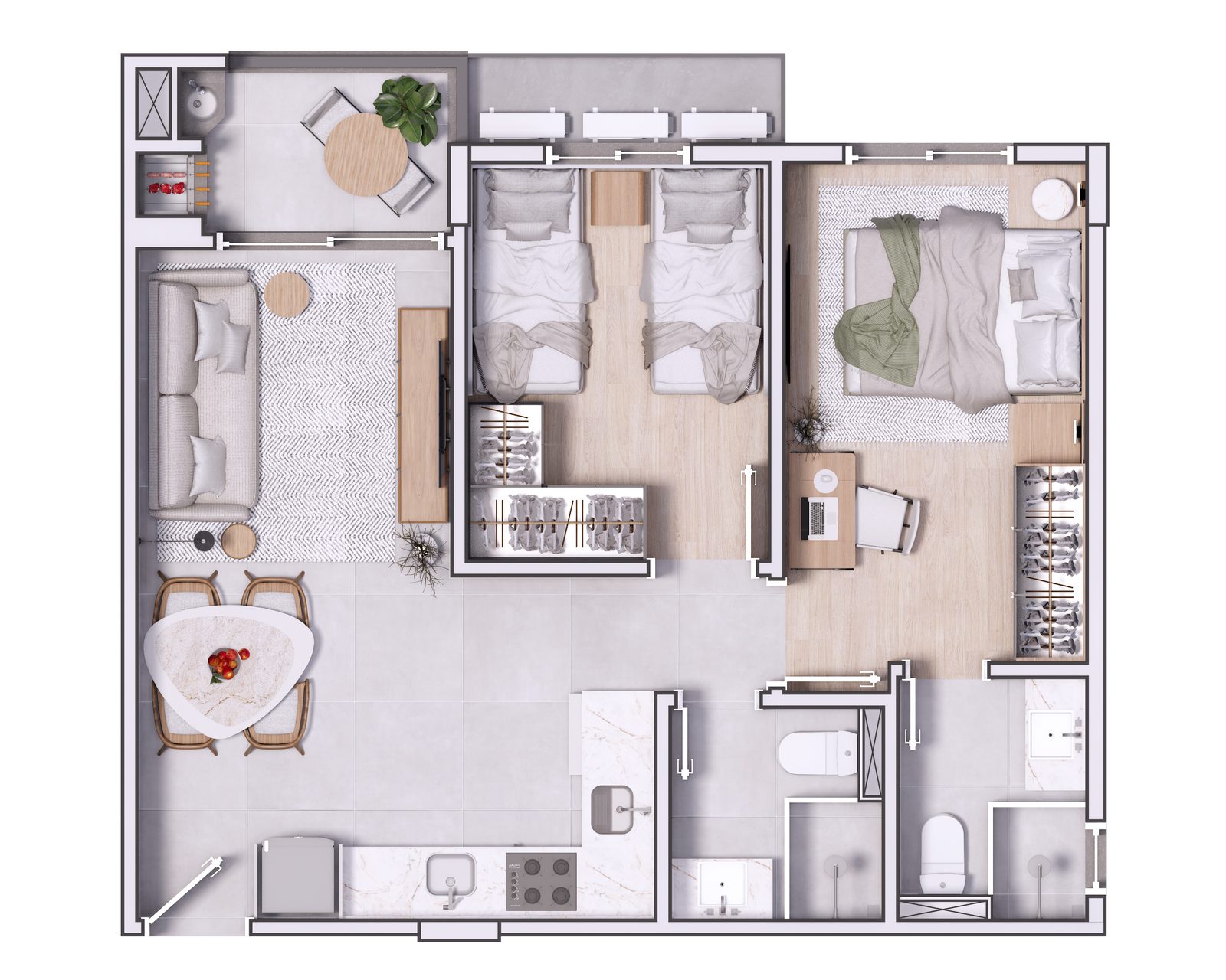 Planta humanizada do apartamento tipo do Porto Príncipe